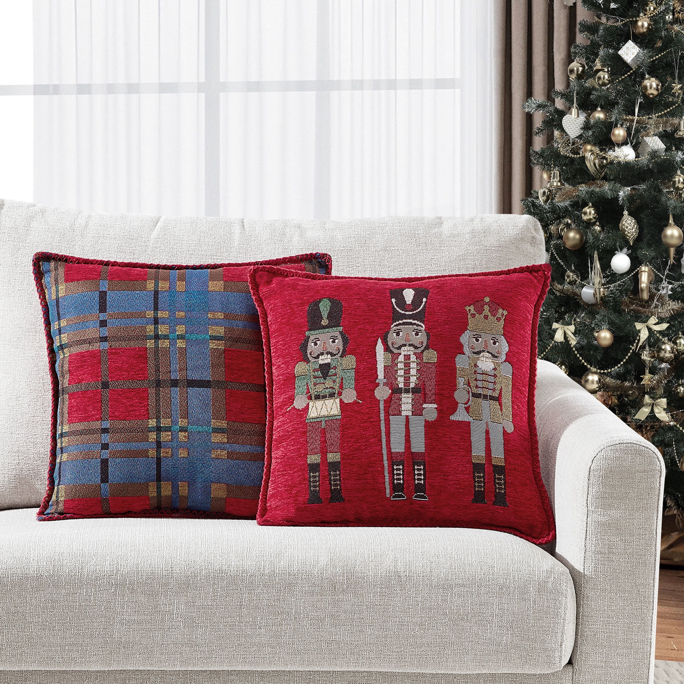 Mainstays 17" x 17" Farmhouse, Contemporary, Traditional Red, Blue, Brown, Multi-color Nutcracker... | Walmart (US)
