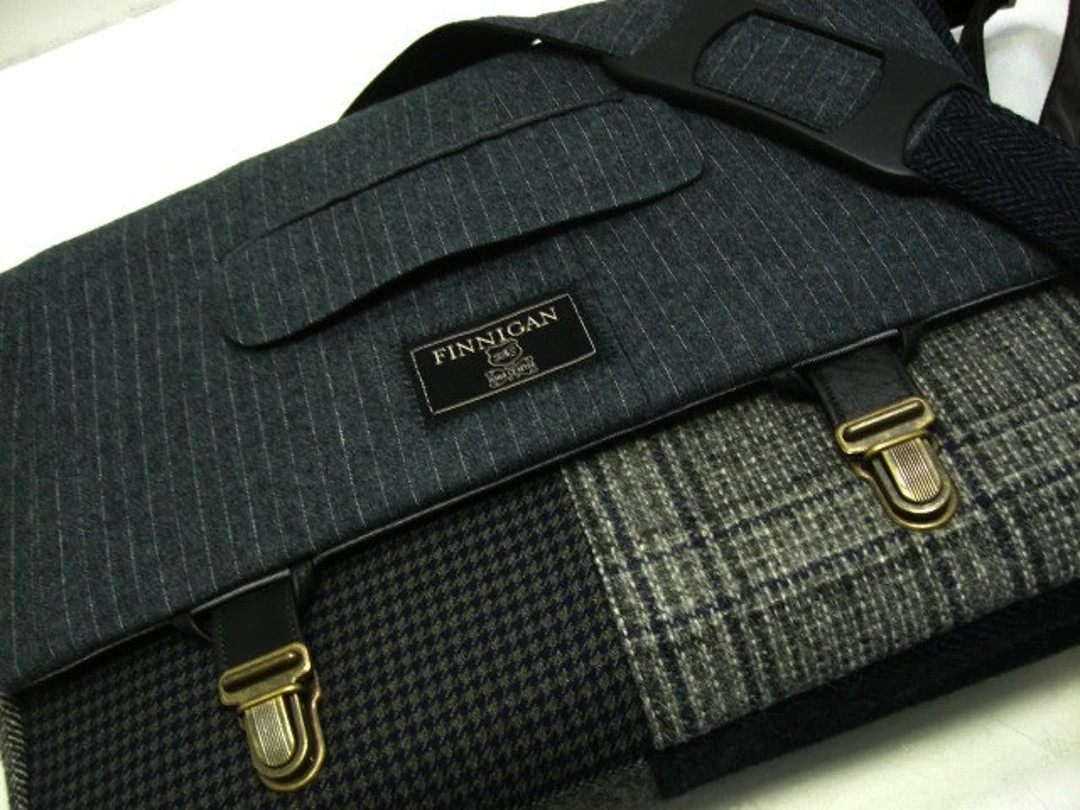 13 MacBook Pro Messenger Bag Macbook,laptop Sleeve, Vintage Wool, Navy Gray Plaid, Recycle Suit C... | Etsy (US)