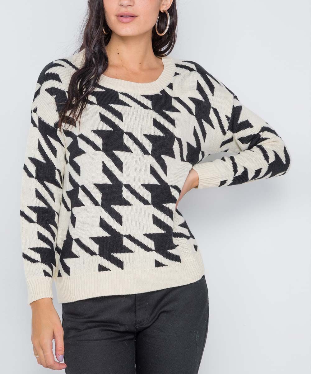 The Balec Group Women's Pullover Sweaters CREAM - Cream Houndstooth Sweater - Women | Zulily