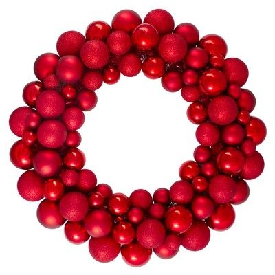 Northlight Red Hot 3-Finish Shatterproof Ball Christmas Wreath - 24-Inch, Unlit | Target