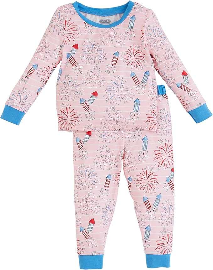 Mud Pie Girls Pink Firework Glow Pjs | Amazon (US)