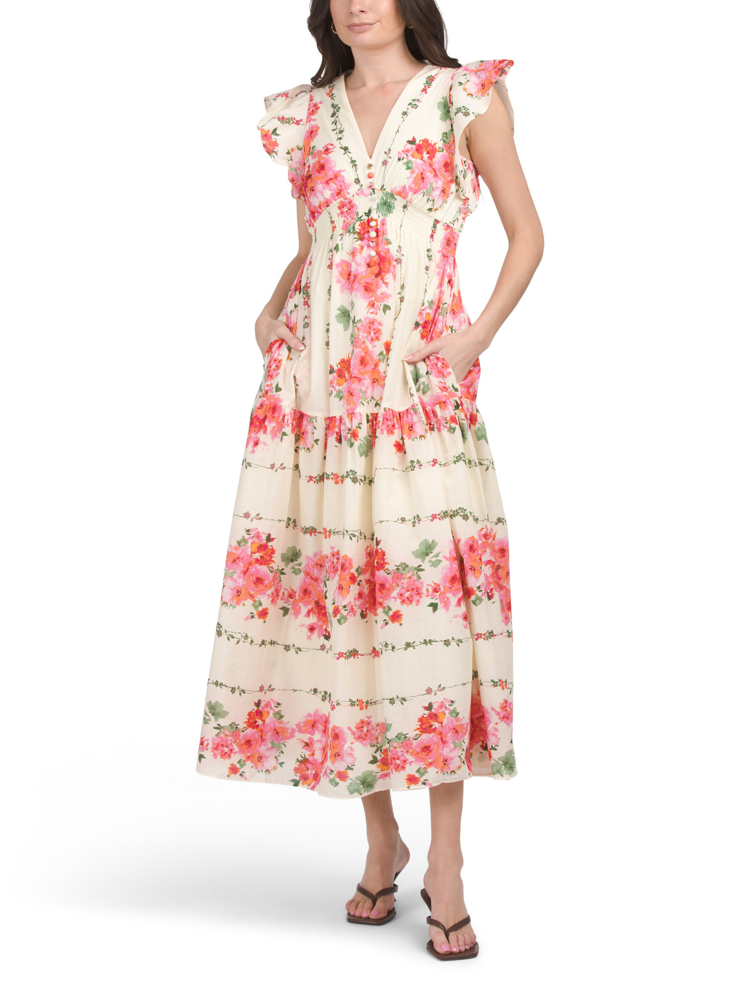 Floral Print Flutter Sleeve Maxi Dress | Casual Dresses  | Marshalls | Marshalls