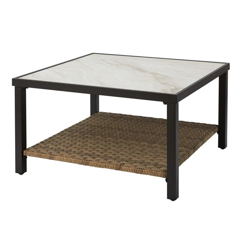 Better Homes & Gardens River Oaks Tile Top Coffee Table with All-Weather Wicker Shelf, White | Walmart (US)