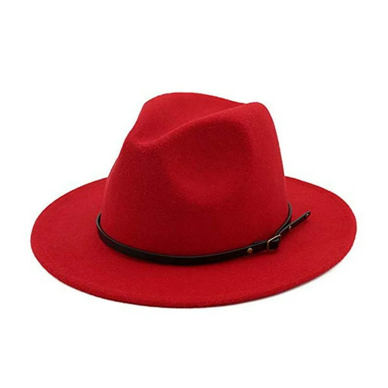 CUTEAM Vintage Solid Color Felt Wide Brim Bowler Fedora Hat Winter Floppy Women Cap | Walmart (US)