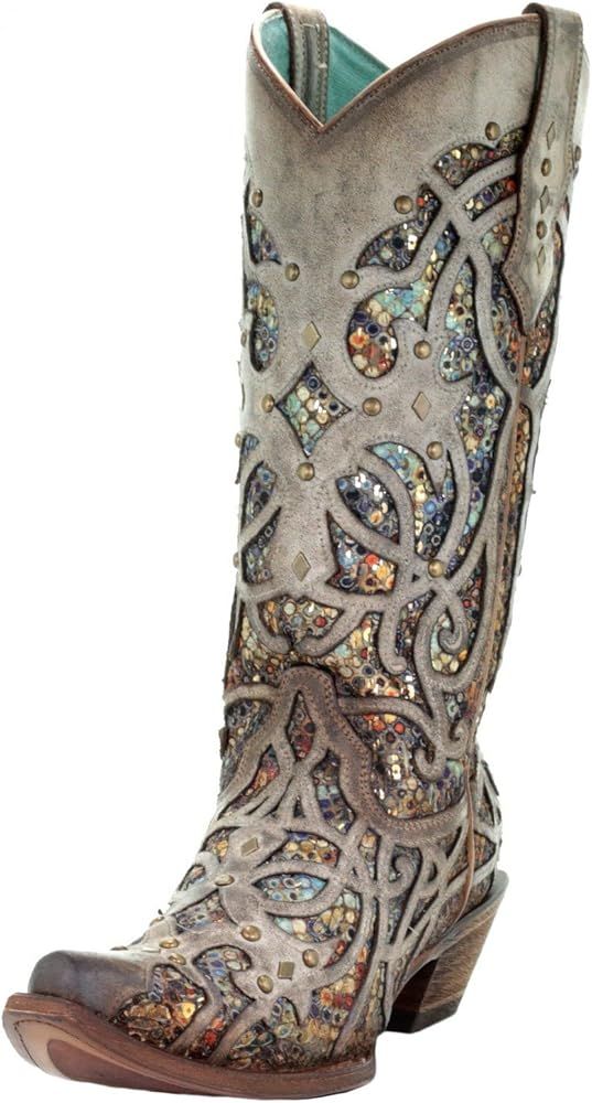 Corral C3409 Taupe Multicolor Inlay and Studs Boots | Amazon (US)