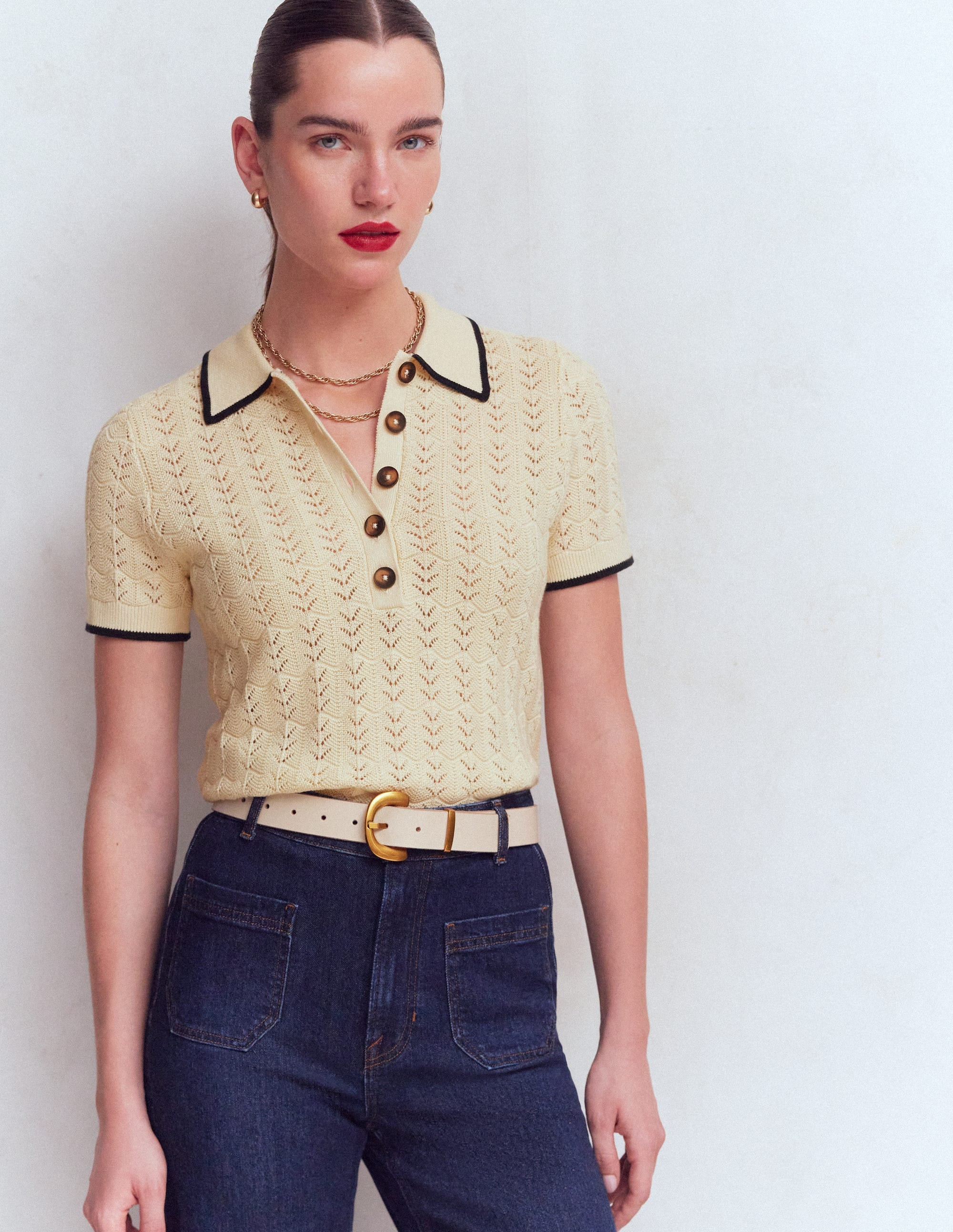 Pointelle Henley T-shirt-Cream | Boden (US)