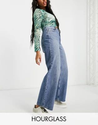 ASOS DESIGN Hourglass recycled cotton blend high rise 'relaxed' dad jeans in brightwash | ASOS | ASOS (Global)