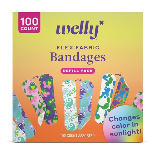 Welly Bandage Color Changing Refill Pack | Adhesive Flexible Fabric Bandages | Assorted Shapes and Patterns for Minor Cuts, Scrapes, and Wounds - 100 Count | Amazon (US)