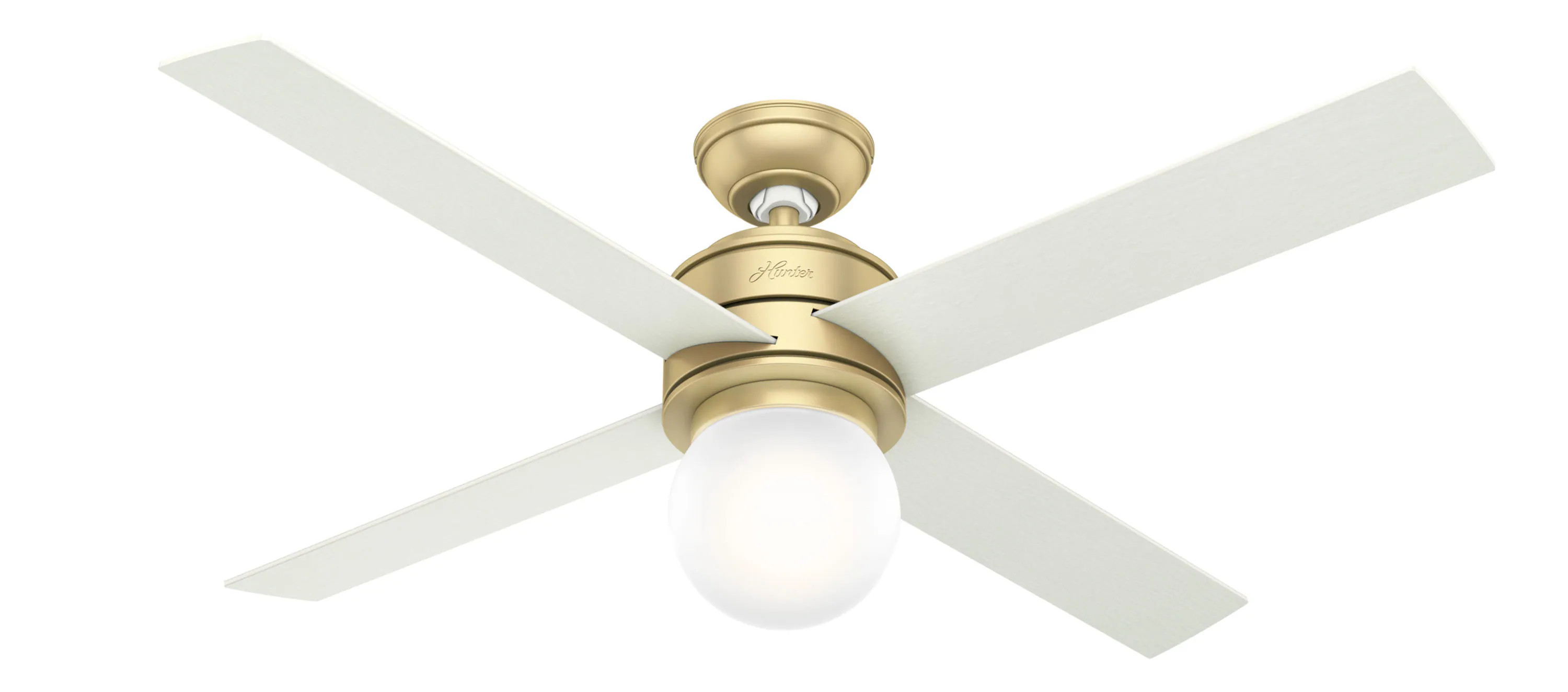 Hunter Hepburn 52-in Modern Brass with White Grain Blades With Light ( 4 -Blade ) | 59320 | Lowe's