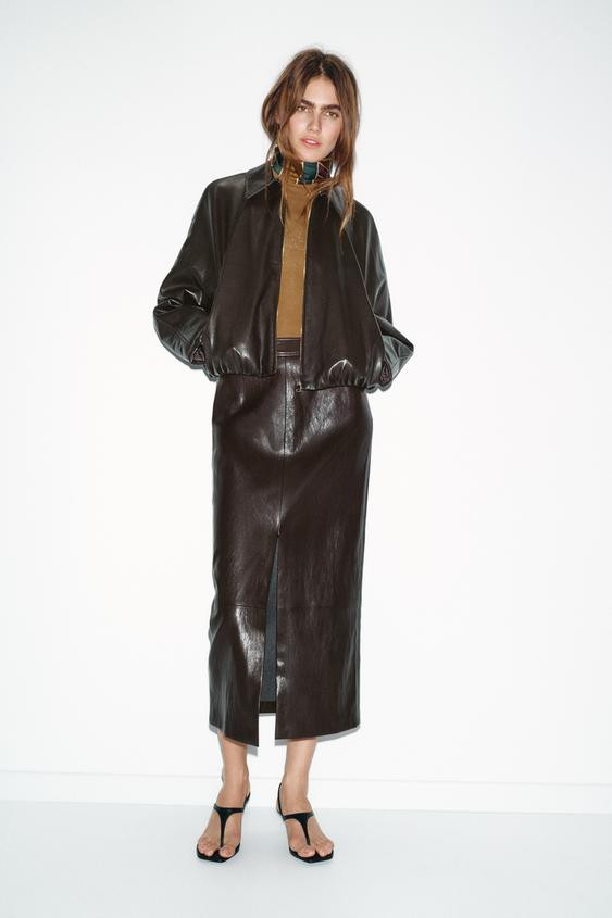 LEATHER EFFECT MIDI SKIRT | Zara UK