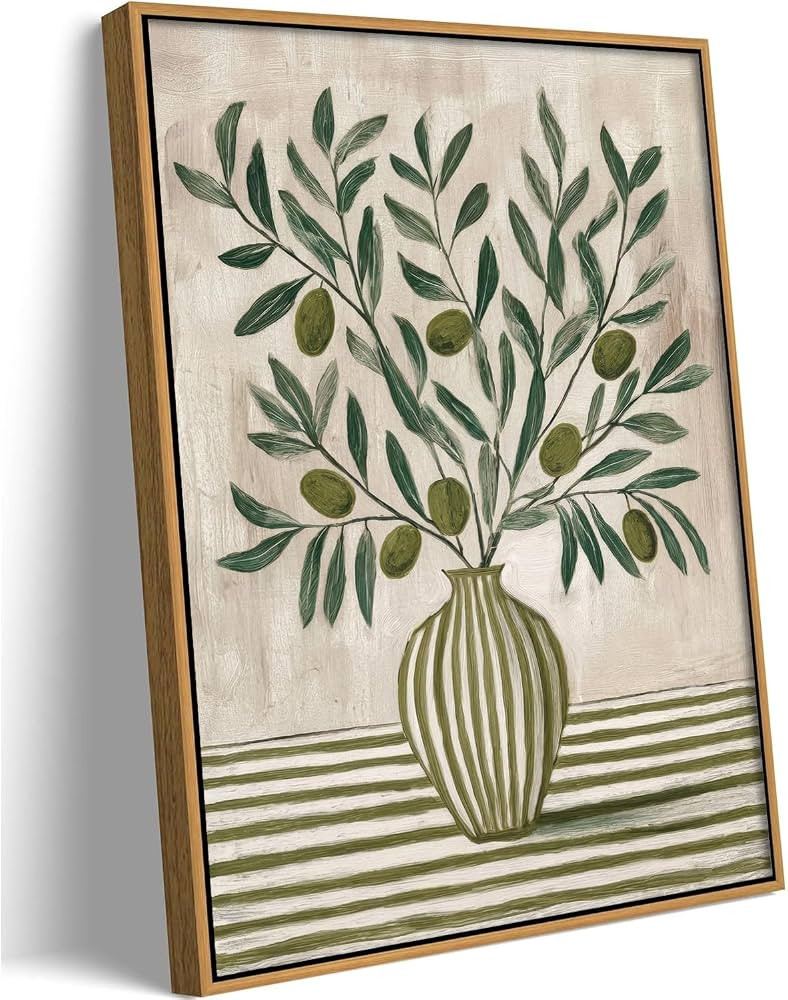 KVBJZYZ Vintage Olive Branch Green Neutral Botanical Vase Canvas Wall Art | Amazon (US)