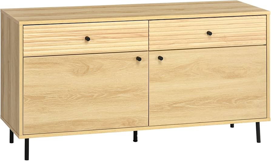 HOMCOM Sideboard Buffet Cabinet with Ribbed Texture, Woodgrain, Kitchen Cabinet, Coffee Bar Cabin... | Amazon (US)