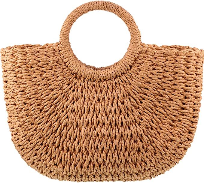 Straw Tote Bag Summer Beach Bag Handmade Straw Woven Handbag for Women Travel | Amazon (US)