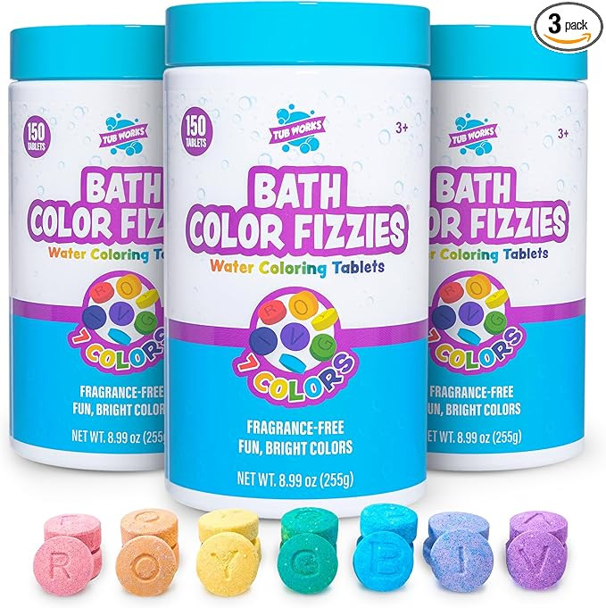 Tub Works® Bath Color Fizzies®, 150 Count, 3 Pack | Nontoxic & Fragrance-Free | Color Bath Drop... | Amazon (US)