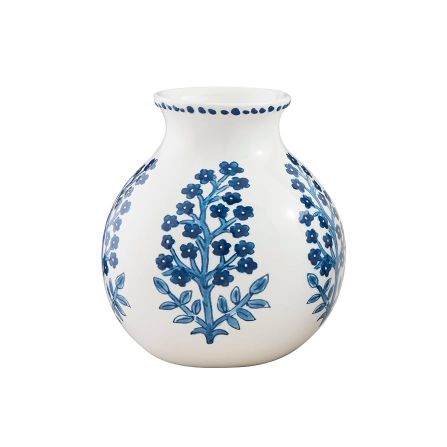 Mud Pie Bloom Block Print Flower Vase, 8"x 7" | Amazon (US)