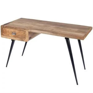Beaumont Lane Rustic Industrial Natural Wood and Metal Desk in Brown | Cymax