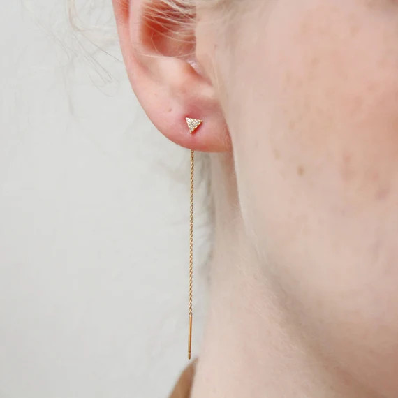 Triangle Threaders - Gold - Silver - Rose Gold - Chain Drop Earrings - Small Triangle Front with ... | Etsy (US)