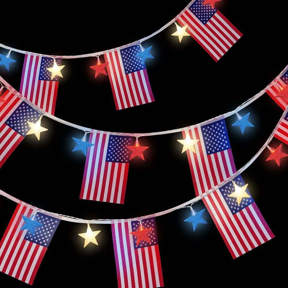 Red White and Blue Lights Battery Operated Fourth of July Lights, 10ft 20 Led Star Patriotic Ligh... | Amazon (US)
