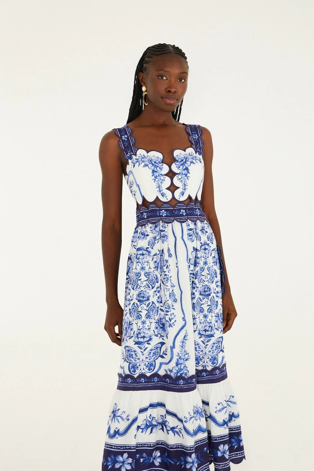 Off-White Porcelain Garden Cut-Out Lenzing Ecovero Euroflax Midi Dress | FARM Rio | FarmRio (US)