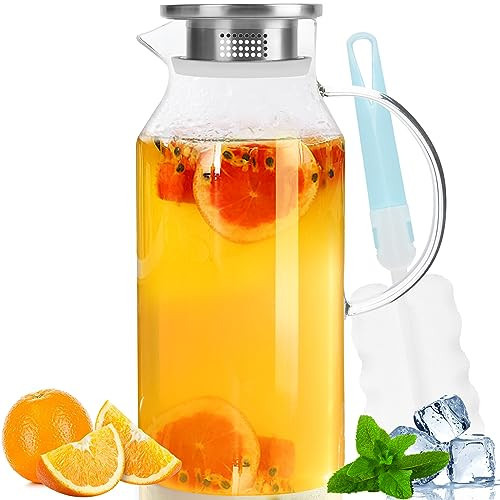 Yirilan Glass Pitcher, 90 oz/2.6 Liter Water Pitcher with Lid, Large Juice Pitchers for Drinks, Glass Water Carafe,Glass Tea Jug,Beverage Pitcher Transparent | Amazon (US)