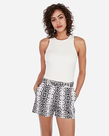 high waisted belted snakeskin print shorts | Express