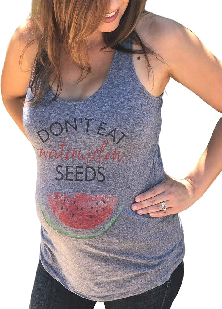 Don't Eat Watermelon Seeds Women's Pregnancy Announcement Shirt Heather Gray Racerback Tank Top (... | Amazon (US)