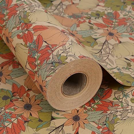 Aimyoo Kraft Floral Wrapping Paper Jumbo Roll, All Occasion Flower Gift Wrap Paper for Wedding Br... | Amazon (US)