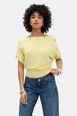 UO Popper Short Sleeve Batwing Top | Urban Outfitters UK