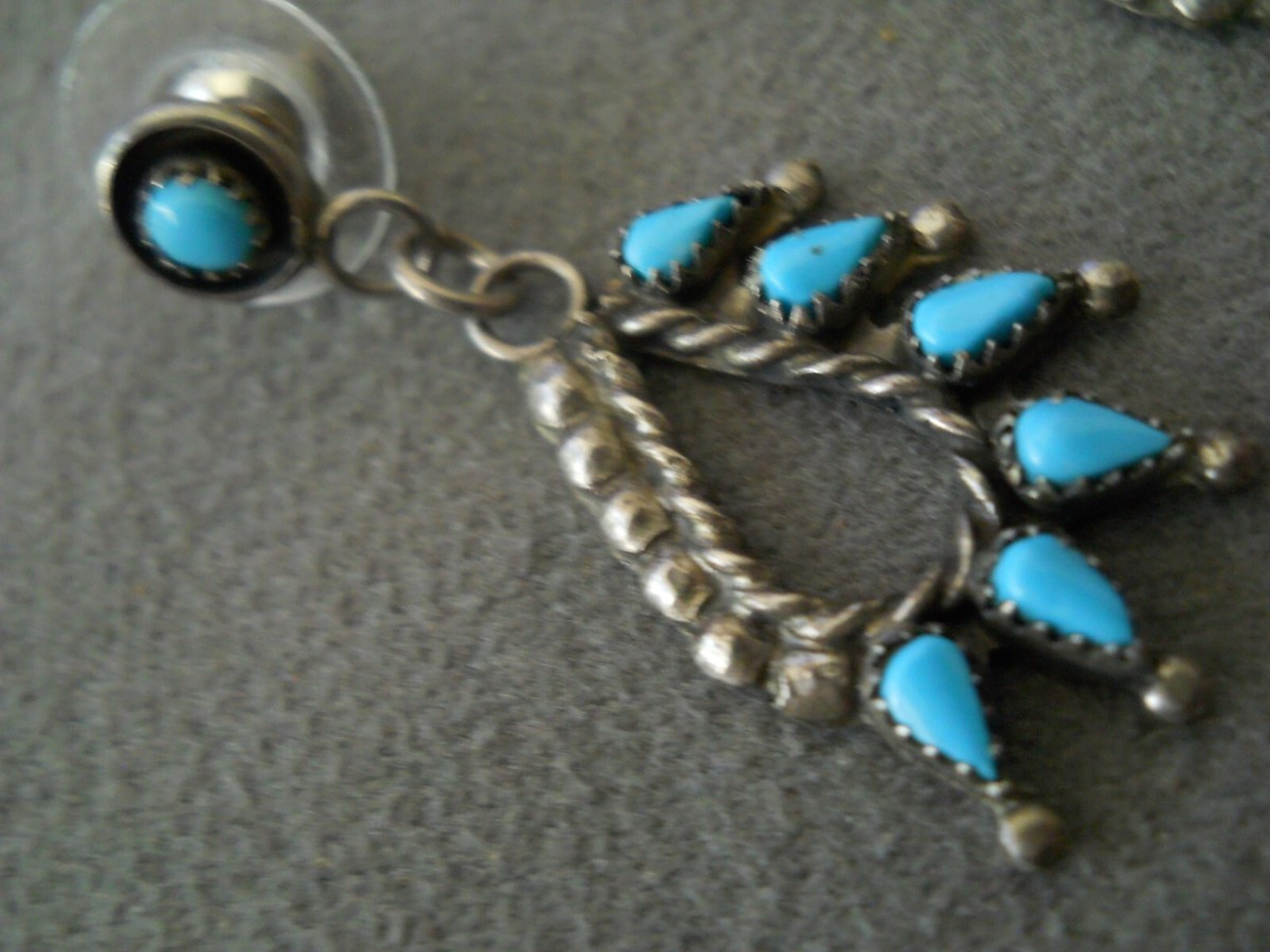Native American Petit Point Turquoise Cluster Sterling Silver Teardrop Earrings | eBay US