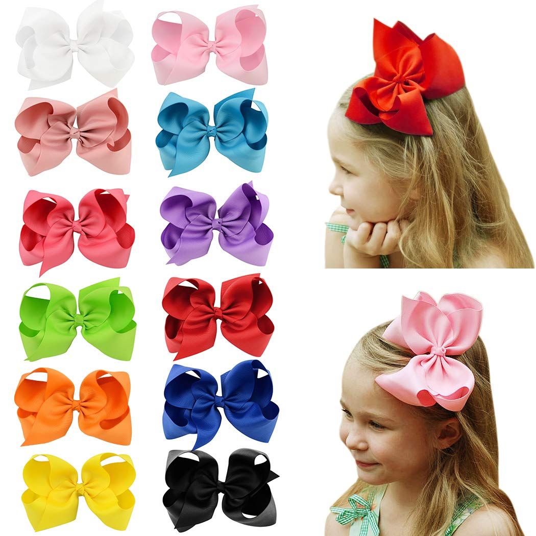HLIN 12 Pcs 4.5 inch Grosgrain Ribbon Boutique Hair Bows Alligator Clips Hand Made for Baby Girls... | Amazon (US)