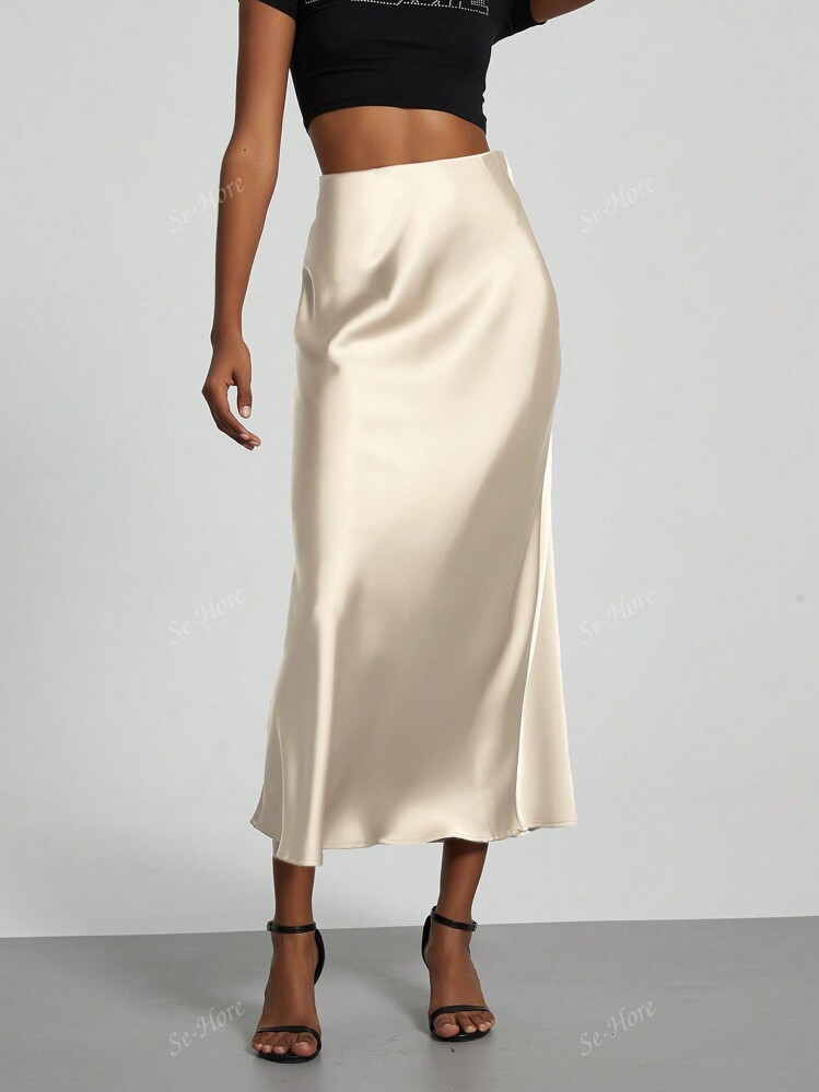 Se-Hore Fashionable Satin Elastic Waist Long Maxi Skirt For Women | SHEIN
