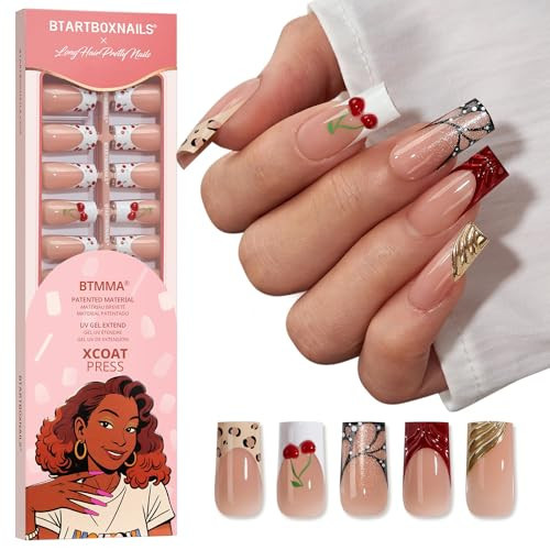 BTArtboxnails X LONGHAIRPRETTYNAILS Press On Nails - Autumn Muse, 5 Designs Mix Match Long Square French Tip Press On Nails, 150 Pcs Salon Quality Soak Off Soft Gel Nail Tips in 15 Sizes | Amazon (US)