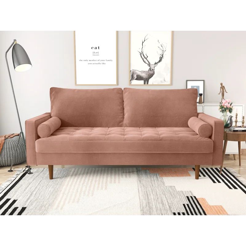 Mauck 72" Velvet Square Arm Sofa with Round Pillow | Wayfair North America