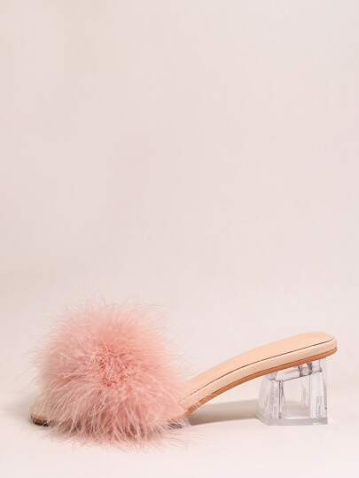 Plus Fluffy Chunky Heeled Mules | SHEIN