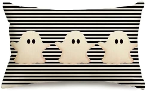 Halloween Pillow Covers 12x20 White Ghost Decor Black Stripe Lumbar | Amazon (US)