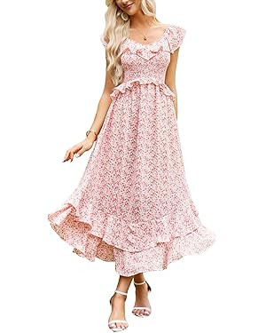 GRACE KARIN Women's 2024 Summer Casual Flowy Floral Sleeveless Dress Ruffle V Neck Layered Long B... | Amazon (US)