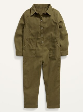 Relaxed Long-Sleeve Button-Front One-Piece for Toddler Girls | Old Navy (US)