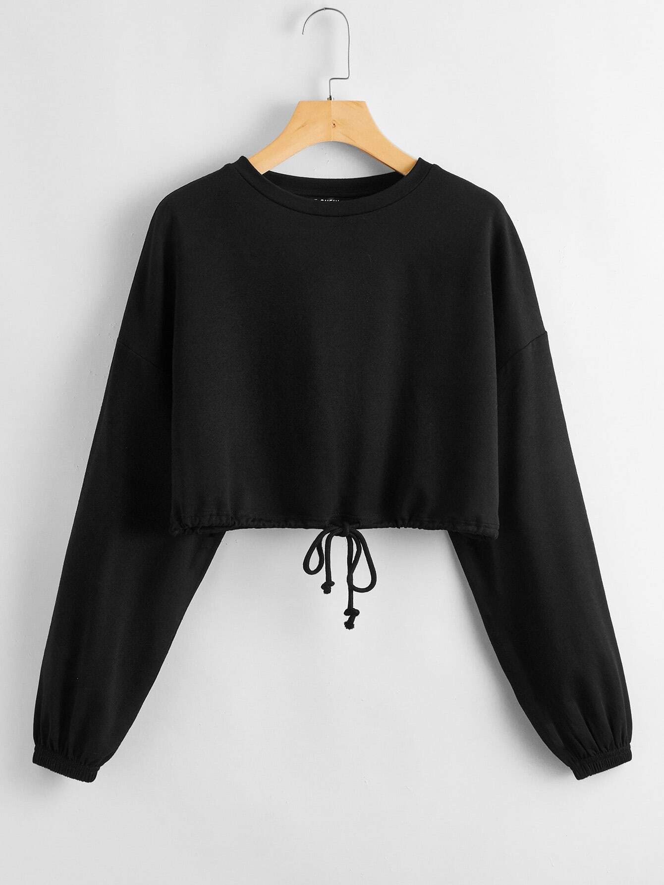 SHEIN Drop Shoulder Drawstring Hem Pullover | SHEIN