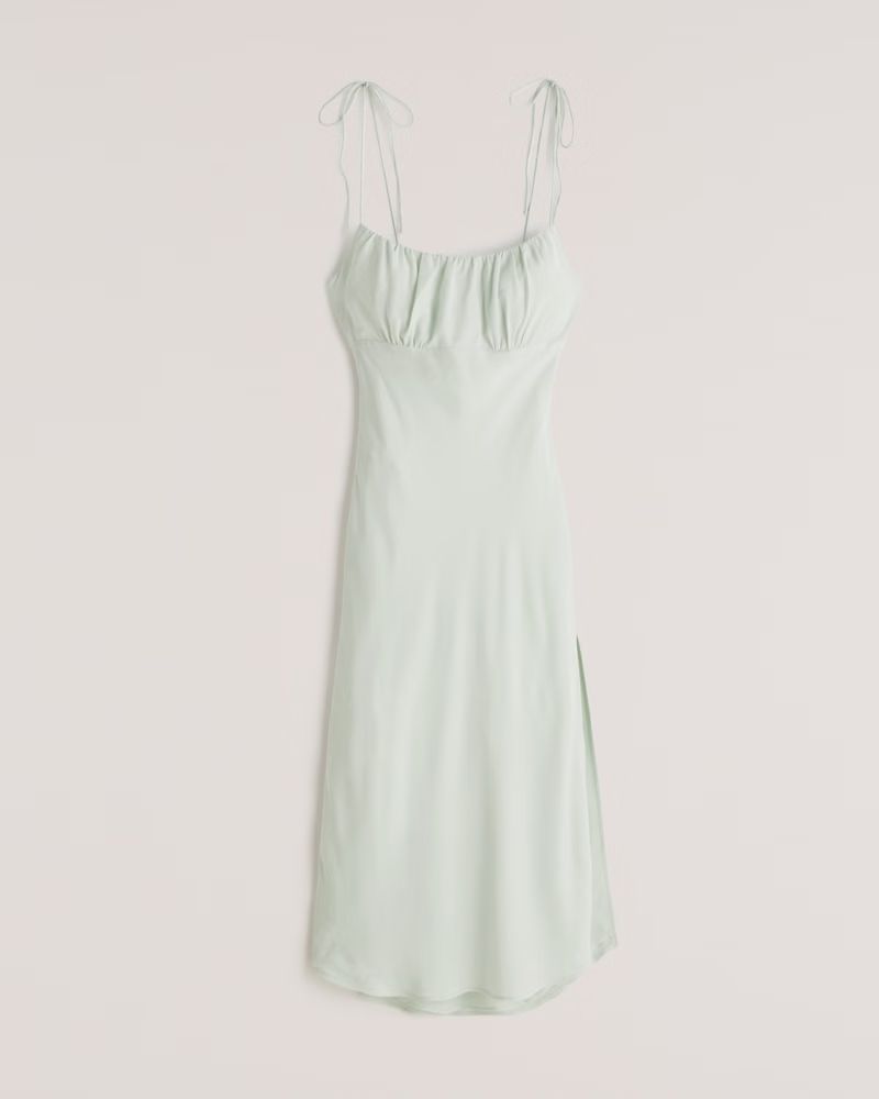 Faux Silk Tie-Strap Midi Dress | Abercrombie & Fitch (US)