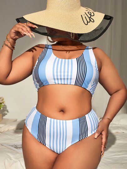 New
     
      Plus Striped Bikini Swimsuit | SHEIN