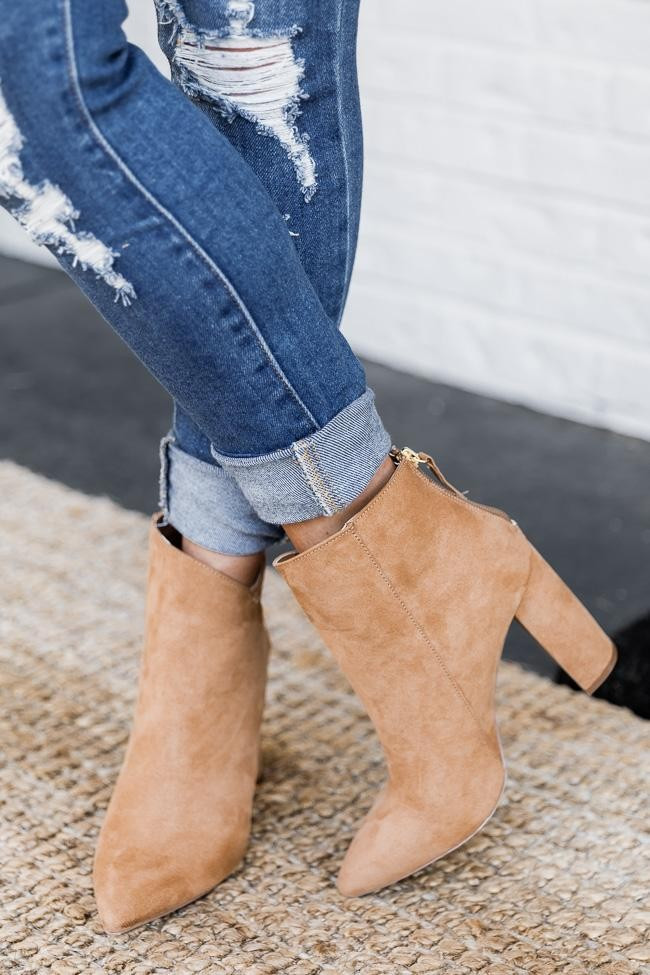Tamera Brown Suede Pointed Toe Booties | The Pink Lily Boutique