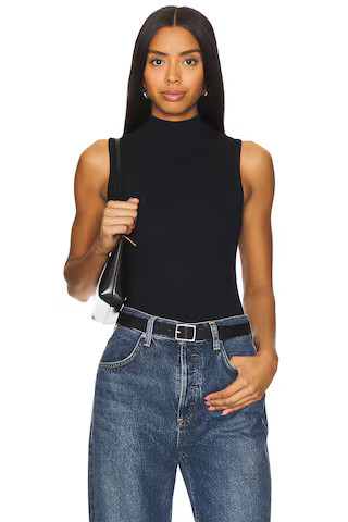 perfectwhitetee Luxe Rib Sleeveless Mock Neck Tank Top in True Black from Revolve.com | Revolve Clothing (Global)