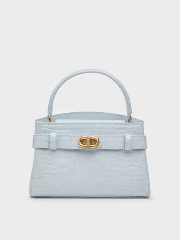 Sea Salt Blue Aubrielle Croc-Effect Top Handle Bag | CHARLES & KEITH UK | Charles & Keith UK