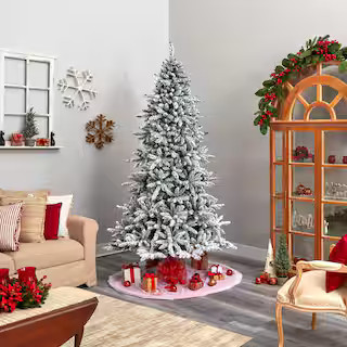 8 ft. Pre-Lit Flocked Livingston Fir Artificial Christmas Tree with Pine Cones and 500 Clear Warm... | The Home Depot