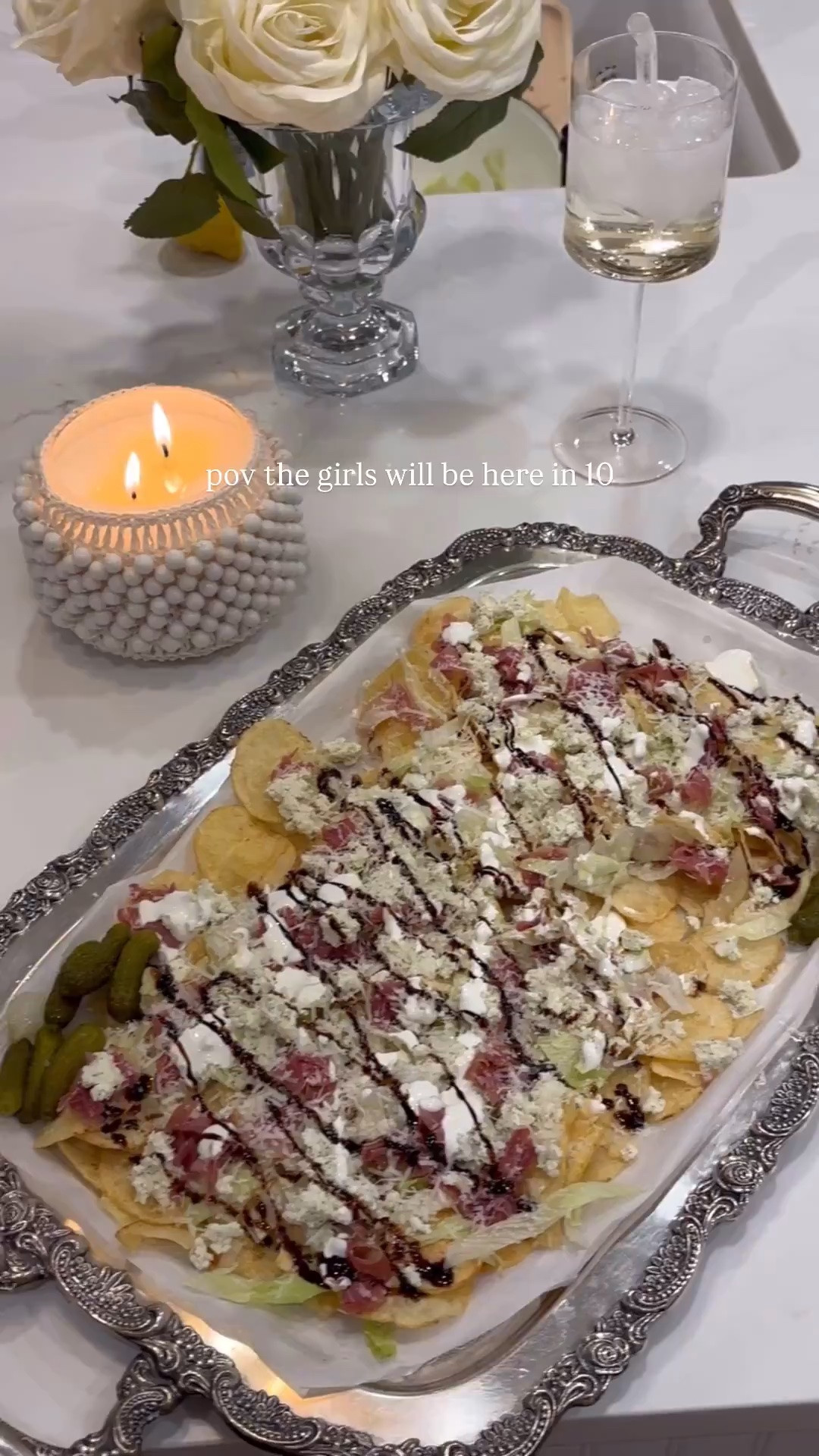 girls night calls for a chip plate 🤤🤍 this is soooo delicious! 

ingredients:
Potato chips
Shredded iceberg lettuce (I coated in red wine vinegar, lemon juice, dash of olive oil)
Boursin cheese
Prosciutto
Parmesan
Sour Cream (mixed with lemon juice)
Balsamic glaze




Foodie, hosting, girls night, appetizer, snack, kitchen, home, matching set, serve ware, tray, wine glasses, sidneymarieduke

#LTKHome #LTKfoodie