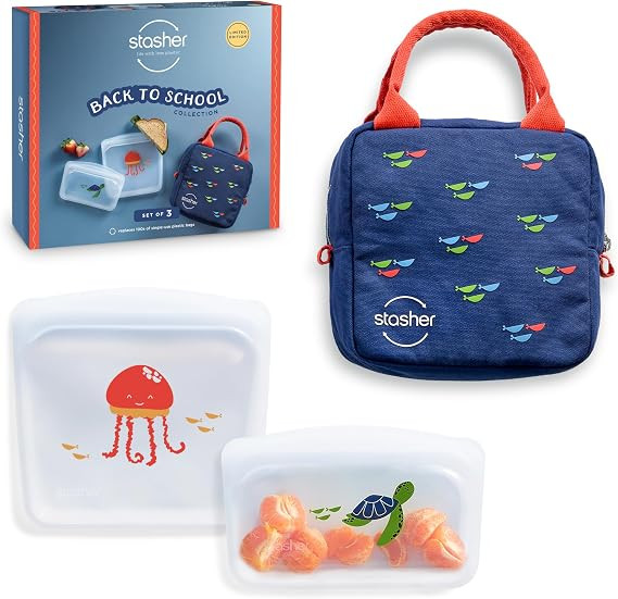 Stasher Premium Silicone Reusable Food Storage Bags & Lunch Bag, 3-Pack, Multi-Use Lunch Bag, Tra... | Amazon (US)