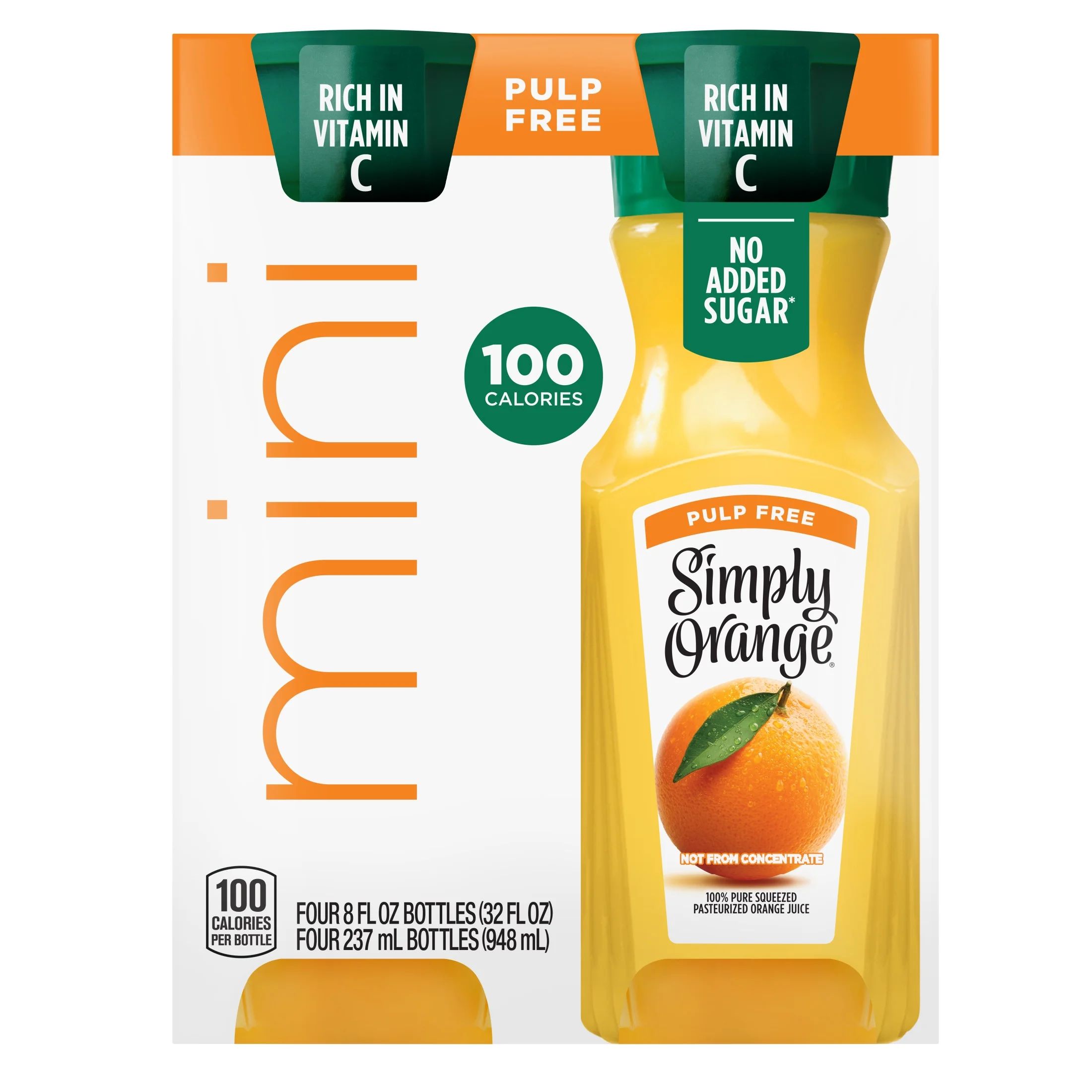 Simply Non GMO No Pulp Orange Fruit Juice, 8 fl oz, 4 Bottles | Walmart (US)