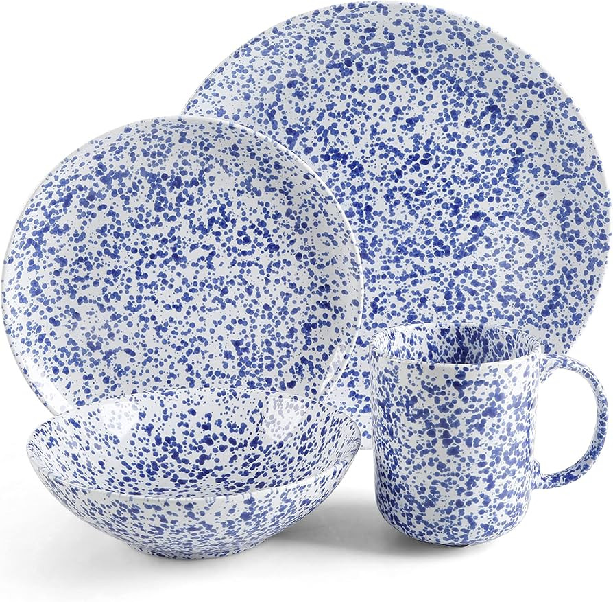 Martha Stewart Warham Splatter Handpainted Stoneware Dinnerware Set - Blue, Service for 4 (16pcs) | Amazon (US)