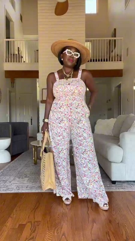 Feeling extra Summer-y in this Amazon jumpsuit!! Styled it with a large tote bag, Amazon heels, layered necklace, Target sunnies and Lack of Color hat!

#LTKstyletip #LTKshoecrush #LTKVideo
