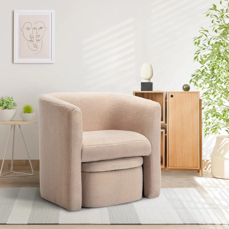 Braedin Upholstered Barrel Accent Chair With Storable Ottoman | Wayfair North America